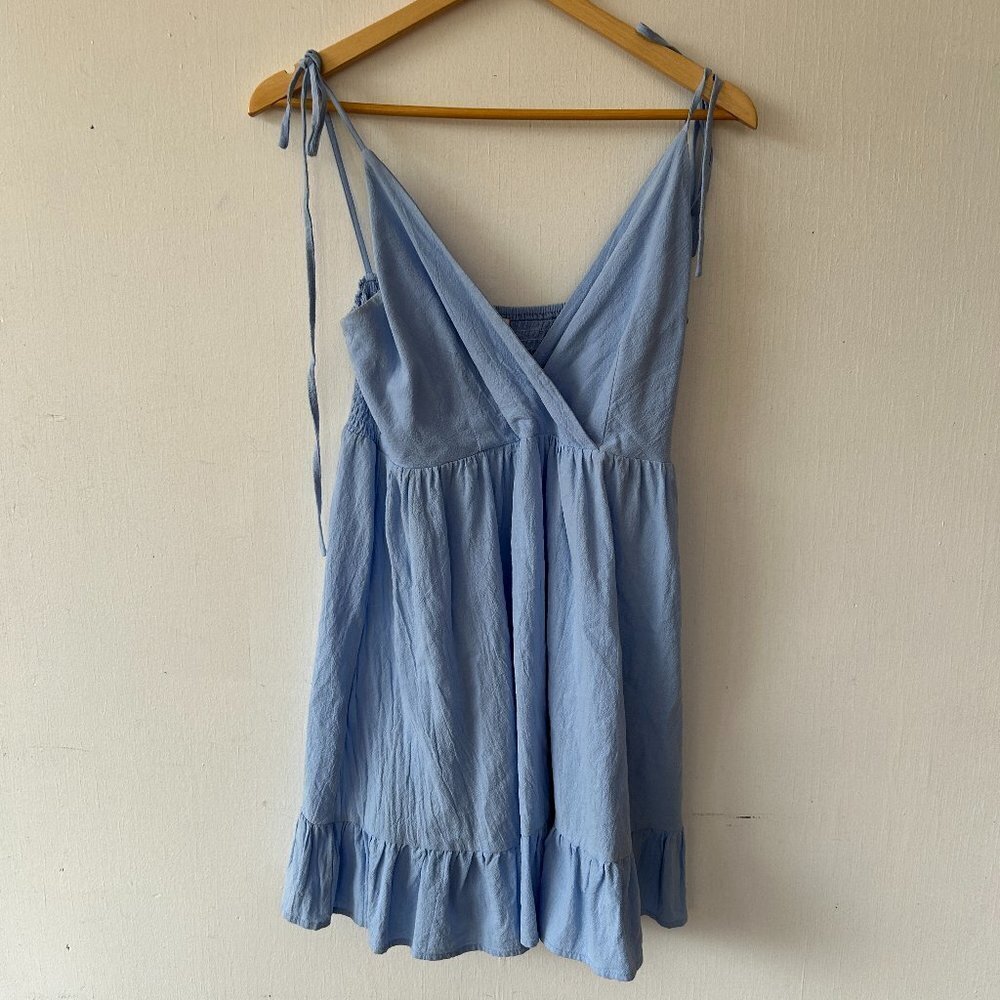 Romwe Dress Womens Large Blue Spaghetti Straps Tie Straps Cinderella V-neck